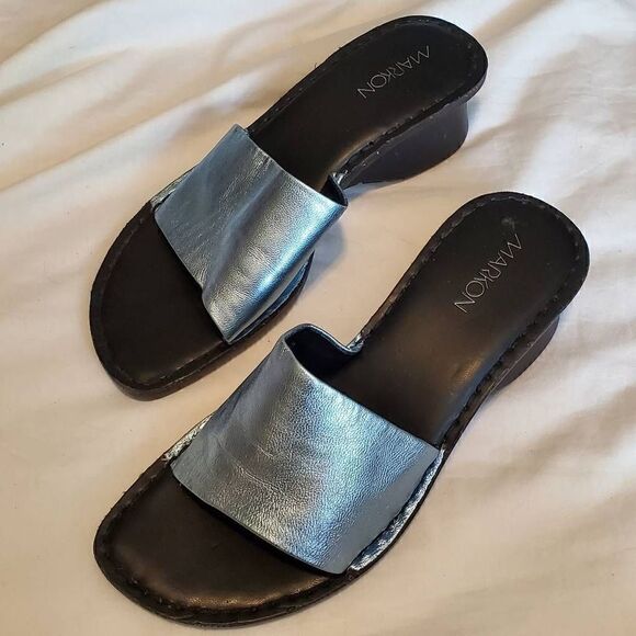 Markon Retro Blue Metallic Mule Wedge Size 9 - Picture 10 of 11